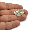 Silver Oval Charm, Antique Silver Plated Brass Oval Charm With 1 Loop, Cloud Findings, Moon And Star Findings (29.5x23x1.5mm) N2167