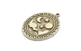 Silver Oval Charm, Antique Silver Plated Brass Oval Charm With 1 Loop, Cloud Findings, Moon And Star Findings (29.5x23x1.5mm) N2167