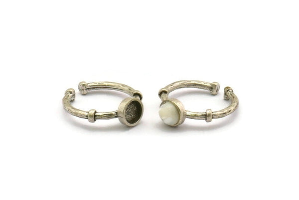 Silver Ring Settings, 2 Antique Silver Plated Brass Round Ring With 1 Stone Setting - Pad Size 6mm N1562