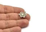 Silver Flower Charm, 4 Antique Silver Plated Brass Flower Charms With 1 Loop, Findings (18x16x1.5mm) N2389