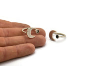 Silver Ring Settings, 2 Antique Silver Plated Brass Moon And Planet Ring With 1 Stone Setting - Pad Size 4mm N1068