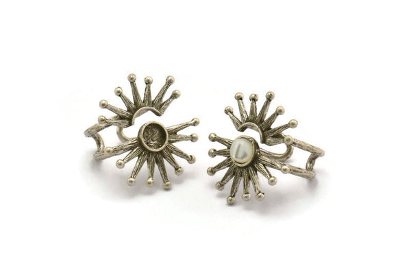 Silver Ring Setting, Antique Silver Plated Brass Adjustable Ring With 1 Stone Setting - Pad Size 6mm N1282