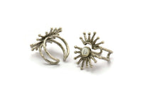 Silver Ring Setting, Antique Silver Plated Brass Adjustable Ring With 1 Stone Setting - Pad Size 6mm N1282