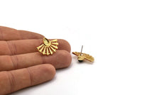 Gold Sun Earring, 2 Gold Plated Brass Drop Stud Earrings - Pad Size 6x4mm (22x16mm) N1116