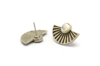 Silver Sun Earring, 2 Antique Silver Plated Brass Sunshine Stud Earrings - Pad Size 6mm (22x15mm) N1115