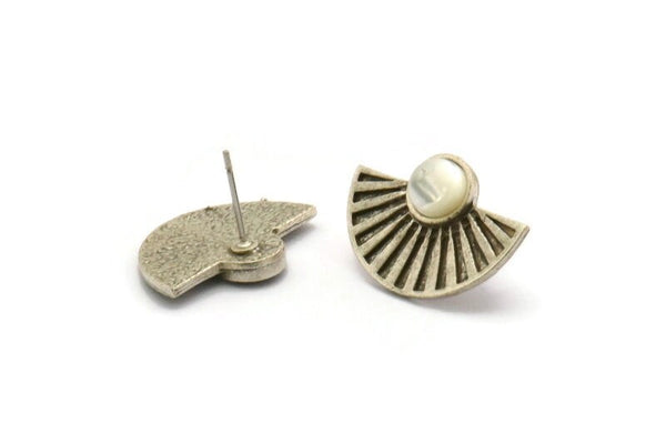Silver Sun Earring, 2 Antique Silver Plated Brass Sunshine Stud Earrings - Pad Size 6mm (22x15mm) N1115