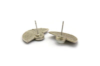 Silver Sun Earring, 2 Antique Silver Plated Brass Sunshine Stud Earrings - Pad Size 6mm (22x15mm) N1115