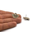 Silver Sun Earring, 2 Antique Silver Plated Brass Sunshine Stud Earrings - Pad Size 6mm (22x15mm) N1115