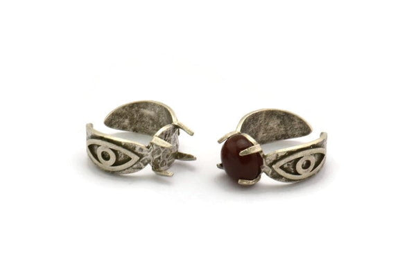 Silver Eye Ring, Antique Silver Plated Brass 4 Claw Ring Natural Stones - Pad Size 10mm N1274