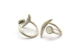 Silver Moon Ring, 2 Antique Silver Plated Brass Moon Rings With 1 Stone Setting - Pad Size 6mm N1283