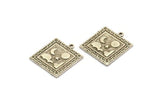 Silver Square Charm, Antique Silver Plated Brass Square Charm With 1 Loop, Cloud Findings, Moon And Star Findings (25.5x22.5x1.5mm) N2176