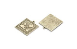 Silver Square Charm, Antique Silver Plated Brass Square Charm With 1 Loop, Cloud Findings, Moon And Star Findings (25.5x22.5x1.5mm) N2176
