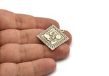 Silver Square Charm, Antique Silver Plated Brass Square Charm With 1 Loop, Cloud Findings, Moon And Star Findings (25.5x22.5x1.5mm) N2176