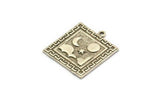 Silver Square Charm, Antique Silver Plated Brass Square Charm With 1 Loop, Cloud Findings, Moon And Star Findings (25.5x22.5x1.5mm) N2176