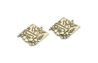 Silver Square Charm, Antique Silver Plated Brass Mountain And Tree Charm With 1 Loop, Crescent Moon Charms, Findings (28x23x1.5mm) N2280
