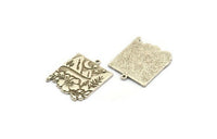 Silver Square Charm, Antique Silver Plated Brass Mountain And Tree Charm With 1 Loop, Crescent Moon Charms, Findings (28x23x1.5mm) N2280