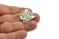 Silver Square Charm, Antique Silver Plated Brass Mountain And Tree Charm With 1 Loop, Crescent Moon Charms, Findings (28x23x1.5mm) N2280