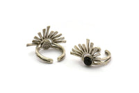 Silver Ring Setting, Antique Silver Plated Brass Adjustable Ring With 1 Stone Settings - Pad Size 6mm N1279
