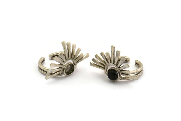 Silver Ring Setting, Antique Silver Plated Brass Adjustable Ring With 1 Stone Settings - Pad Size 6mm N1279