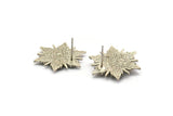 Silver Sun Earring, 2 Antique Silver Plated Brass Sunshine Stud Earrings With 6mm Stone Pad (24x21mm) N0858