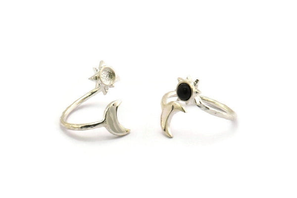 Silver Ring Setting, 925 Silver Moon And Sun Rings With 1 Stone Setting - Pad Size 4mm N1780