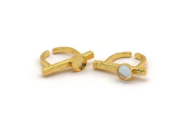 Gold Ring Settings, Gold Plated Brass Adjustable D Shape Ring - Pad Size 8mm N1060