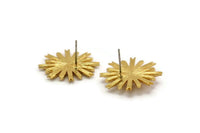Gold Sun Earring, 2 Gold Plated Brass Sunshine Stud Earrings with 6mm Stone pad (23mm) N0859