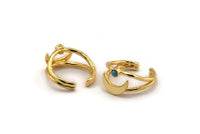Gold Ring Setting, Gold Plated Brass Moon And Planet Ring With 1 Stone Settings - Pad Size 3mm N1272