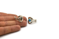 Silver Ring Setting, Antique Silver Plated Brass Adjustable Ring With 1 Stone Settings - Pad Size 6mm N1265