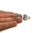 Silver Ring Setting, Antique Silver Plated Brass Adjustable Ring With 1 Stone Settings - Pad Size 6mm N1265