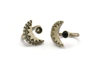 Silver Ring Setting, Antique Silver Plated Brass Moon And Planet Ring With 1 Stone Setting - Pad Size 5mm N1276