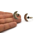Silver Ring Setting, Antique Silver Plated Brass Moon And Planet Ring With 1 Stone Setting - Pad Size 5mm N1276