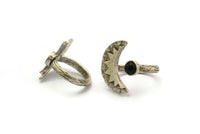Silver Ring Setting, Antique Silver Plated Brass Moon And Planet Ring With 1 Stone Setting - Pad Size 5mm N1276