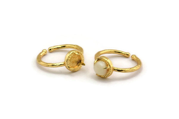 Gold Ring Settings, 2 Gold Plated Brass Adjustable 3 Claw Ring - Ring Stone Setting - Pad Size 6mm N1299