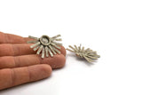 Silver Sunshine Earring, 2 Antique Silver Plated Brass Sunshine Badge Stud Earrings - Pad Size 8mm (40x26mm) N0770
