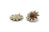 Silver Sunflower Earring, 2 Antique Silver Plated Brass Flower Stud Earrings - Pad Size 10mm N0702