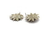 Silver Sunflower Earring, 2 Antique Silver Plated Brass Flower Stud Earrings - Pad Size 10mm N0702
