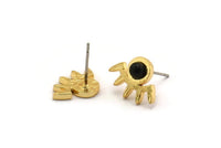 Gold Eye Earring, 4 Gold Plated Brass Eye Stud Earrings - Stone Setting - Pad Size 4mm (16x11x1.5mm) N1302