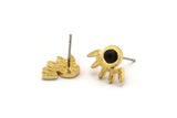 Gold Eye Earring, 4 Gold Plated Brass Eye Stud Earrings - Stone Setting - Pad Size 4mm (16x11x1.5mm) N1302