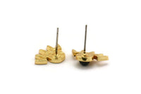 Gold Eye Earring, 4 Gold Plated Brass Eye Stud Earrings - Stone Setting - Pad Size 4mm (16x11x1.5mm) N1302