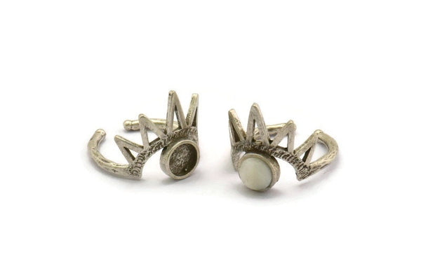 Silver Ring Setting, 2 Antique Silver Plated Brass King Crown Adjustable Rings With 1 Stone Settings - Pad Size 6mm N1278