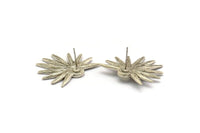 Silver Sun Earring, 2 Antique Silver Plated Brass Sunshine Stud Earrings - Pad Size 6mm N0707