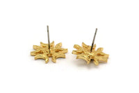 Gold Moon Earring, 2 Gold Plated Brass Crescent Moon Stud Earrings - Pad Size 4mm (15mm) N1325