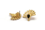 Gold Sun Earring, 2 Gold Plated Brass Drop Stud Earrings With 1 Loop - Pad Size 6x4mm (22x19mm) N1113