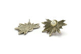 Silver Rosette Earring, 2 Antique Silver Plated Brass Badge Stud Earrings - Pad Size 6mm (33x22mm) N0775