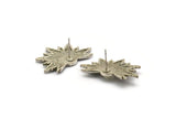 Silver Rosette Earring, 2 Antique Silver Plated Brass Badge Stud Earrings - Pad Size 6mm (33x22mm) N0775