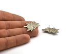 Silver Rosette Earring, 2 Antique Silver Plated Brass Badge Stud Earrings - Pad Size 6mm (33x22mm) N0775