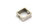 Silver Square Charm, 4 Antique Silver Plated Brass Square Ring Charms With 2 Holes (12x5x1mm) E647