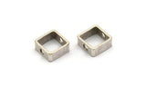 Silver Square Charm, 4 Antique Silver Plated Brass Square Ring Charms With 2 Holes (12x5x1mm) E647