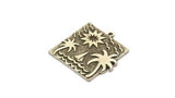 Silver Square Charm, Antique Silver Plated Brass Sun And Palm Tree Charm With 1 Loop, Sea Charms, Boat Charms, Findings (26x26x1.5mm) N2231